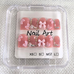 Meemooron glossy nails with luxury rhinestones boost at-home manicure.