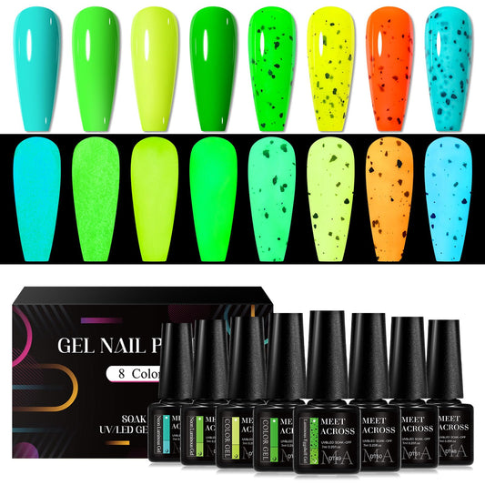 MEET ACROSS 8 colors glow gel polish palette for day and night manicures