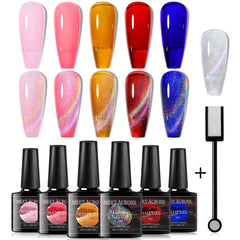 MEET ACROSS cat-eye glitter gel polish set in gift box for stylish nails.