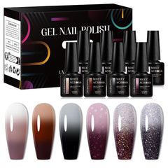 MEET ACROSS color-changing gel nail polish set in brown mood with temperature shift
