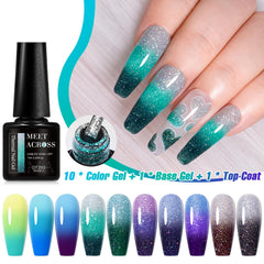 MEET ACROSS color changing gel polish swatches demonstrate mood shift