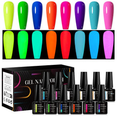 MEET ACROSS glow gel set with eight neon colors that glow in the dark for parties.