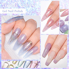 MEET ACROSS holographic gel polish colors displayed for DIY manicure.