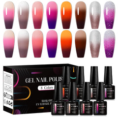 MEET ACROSS Mood Gel Nail Polish set with eight color-changing bottles for at-home salon quality