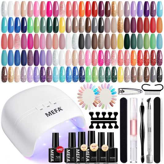 MEFA 42 colors gel polish palette showing a versatile home manicure range for many looks
