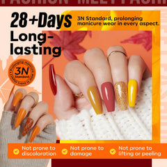 MEFA maple leaves orange shade for fall-inspired manicure.