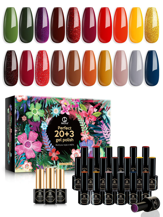 MEFA Fall gel nail polish set with autumn hues for long-lasting color