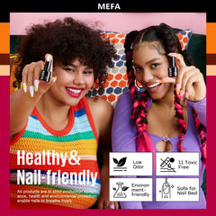 MEFA swatch wheel showing texture and shine across 32 shades