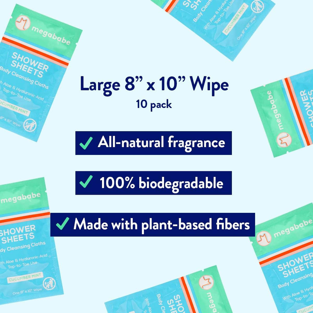 Label highlighting cucumber mint scent and natural fragrance in Megababe sheets.