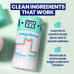Megababe Daily Deodorant Soapy Pits apply glide shows smooth, no-tug formula for easy underarm refresh