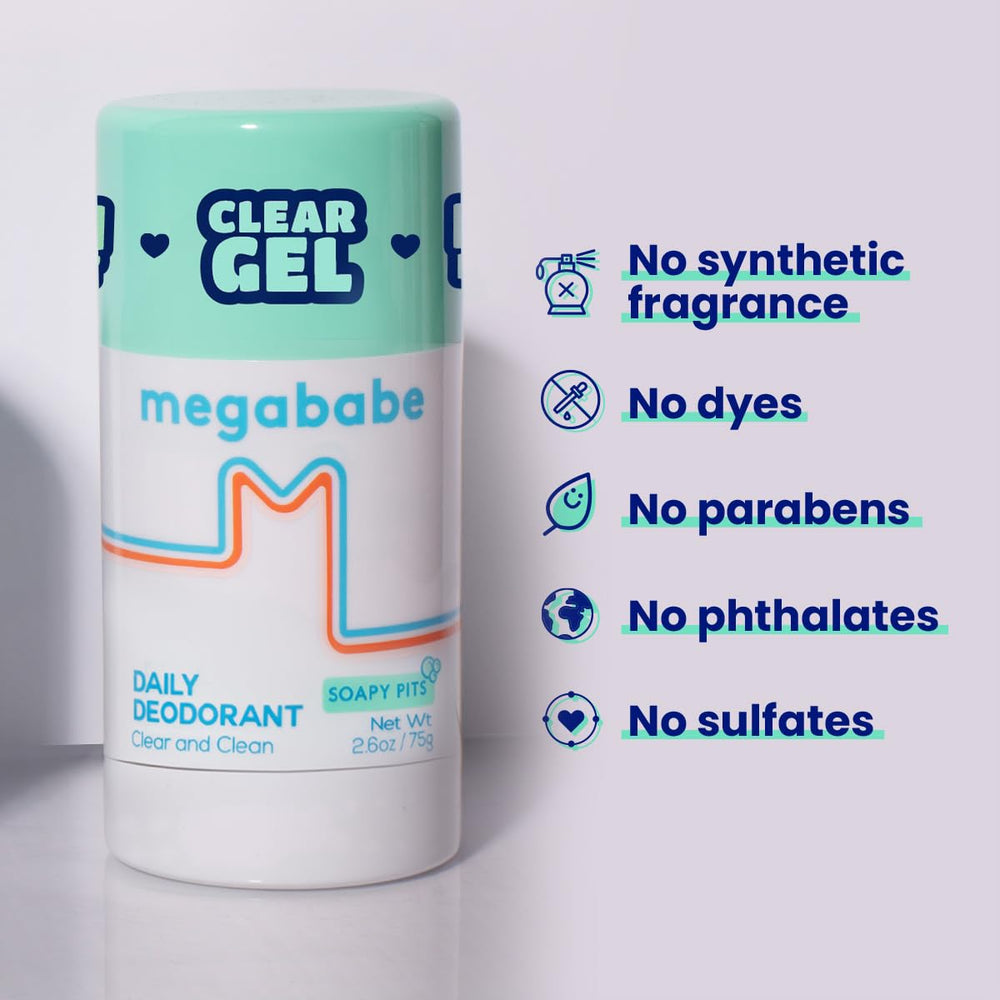 Megababe Daily Deodorant Soapy Pits clear glide without white residue on skin