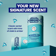 Megababe Santal Deo stick close-up reveals creamy glide for easy application.