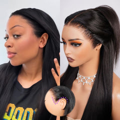 Megalook hair drawstring glueless 13x6 lace front wig offers secure, glue-free wear.