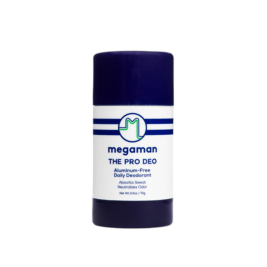 Megaman Pro Deo bottle front showing aluminum-free deodorant for all-day protection.