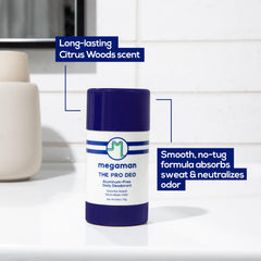 Megaman Pro Deo texture closeup to illustrate smooth, water-free formula.