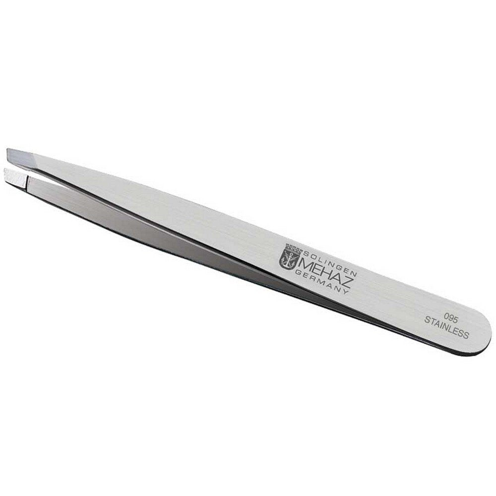 Mehaz slanted-tip tweezers for precise facial hair removal and eyebrow shaping.