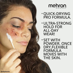 Zombie skin texture achieved with latex and cotton for decayed look.