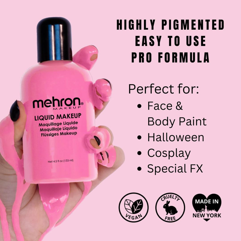 Mehron Liquid Makeup pink swatches show smooth coverage for face and body.