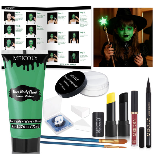 MEICOLY complete green witch makeup kit packaging box, easy storage and display