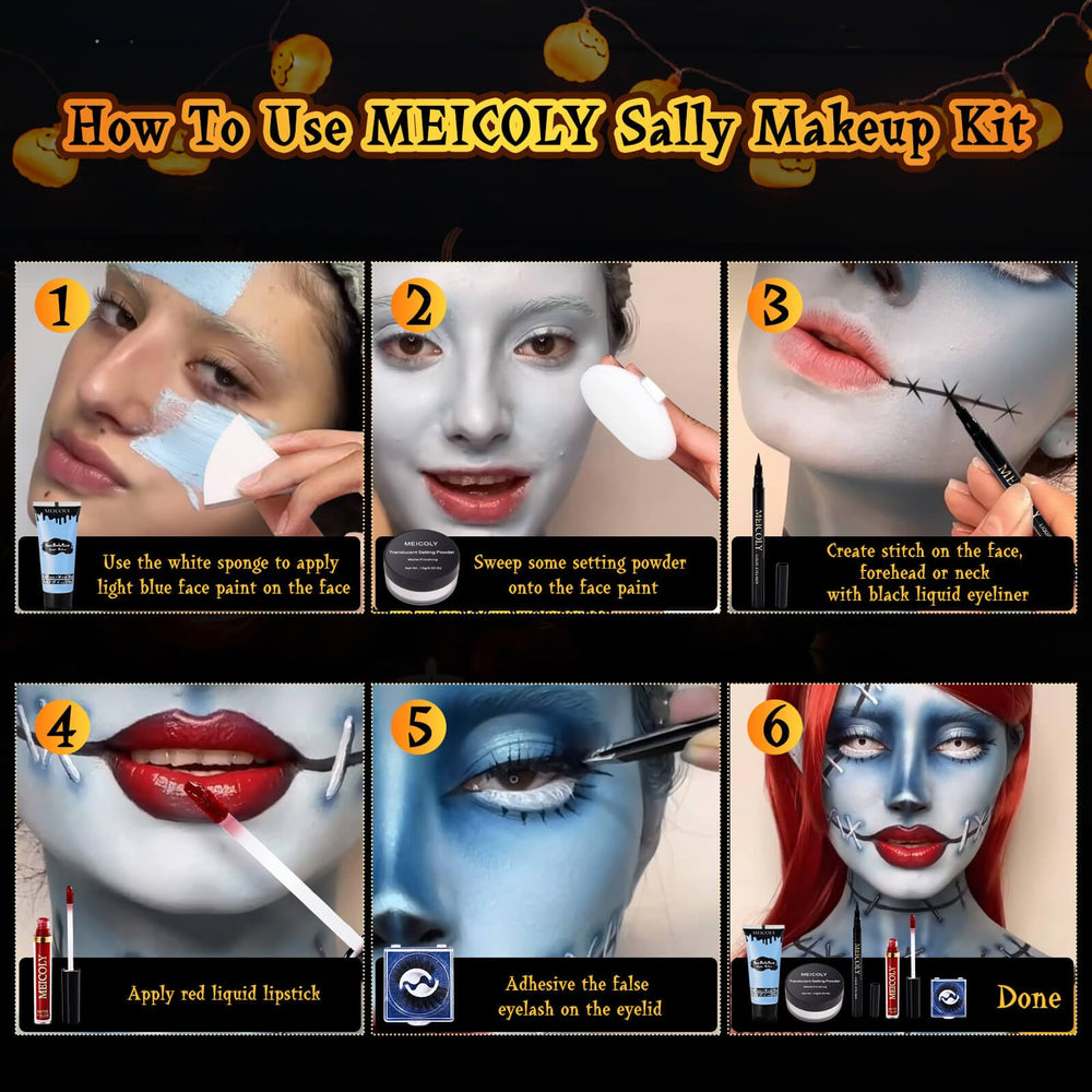 MEICOLY Sally Makeup Kit setting powder for durable finish.