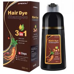 Meidu dark burgundy hair dye shampoo bottle for quick gray coverage.