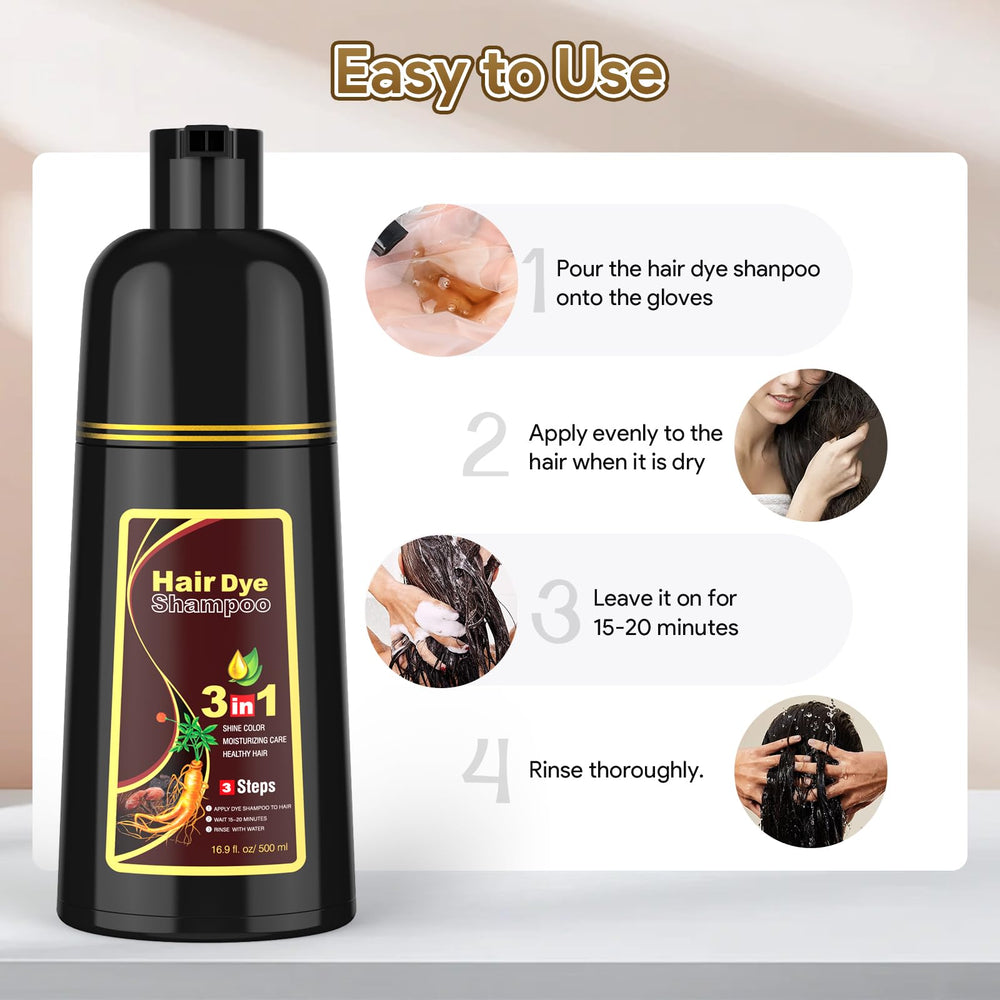 Meidu three-in-one hair dye shampoo packaging highlights convenience.