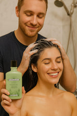 Melaleuca Herbal Shampoo lather shows gentle cleansing without residue