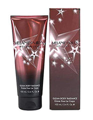 Melanie Mills Hollywood Gleam vegan packaging badge signals clean beauty.