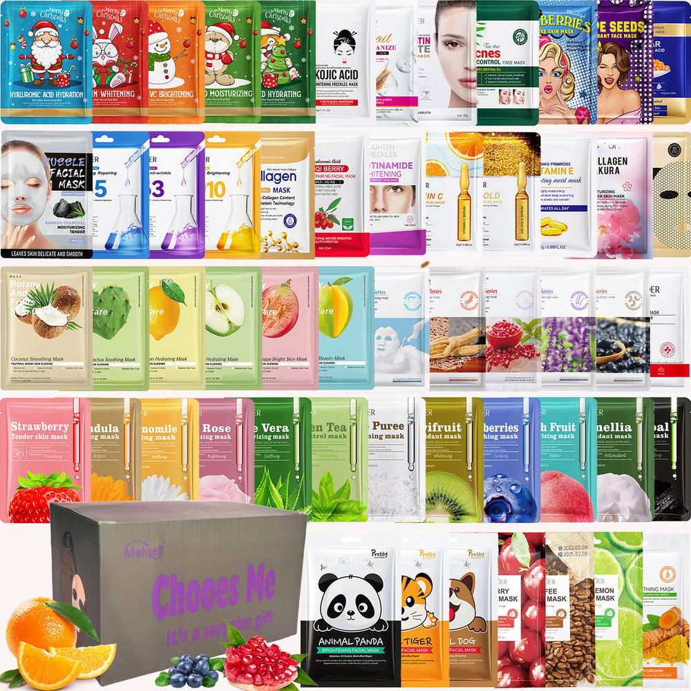 Meleell animal masks on face for refreshing hydration and spa-like pampering.