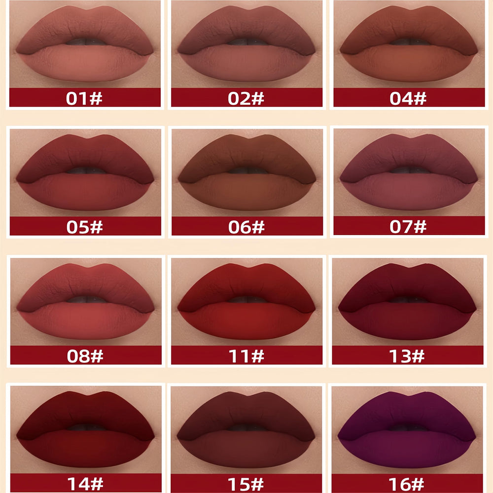 Melemando 12-piece set on lips demonstrates rich color payoff and velvety finish.