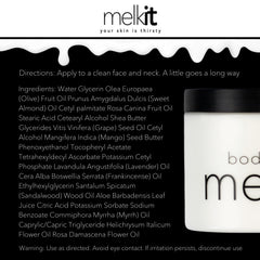 Melkit Bodymelk vegan cruelty-free formula highlighted in recyclable jar.