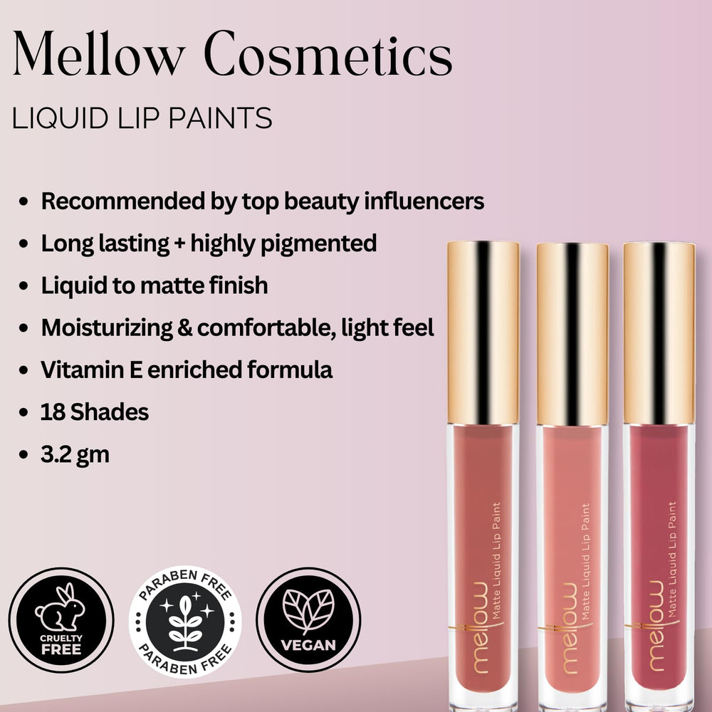 Mellow Liquid Lip Paint Barcelona final look on model.