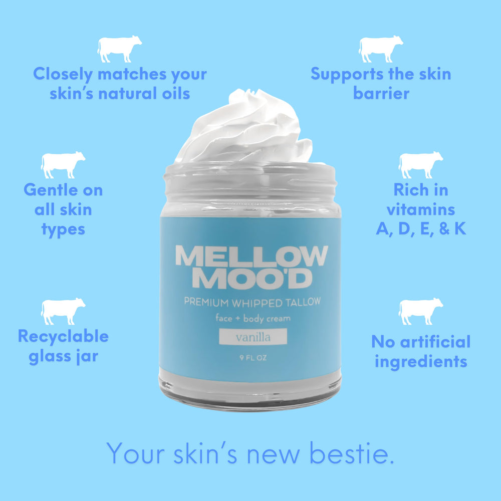 Mellow Moo'd unscented skin moisturizer sample illustrating gentle hydration