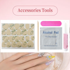 MellowBells complete kit including nails, tabs, mini file, and ring.
