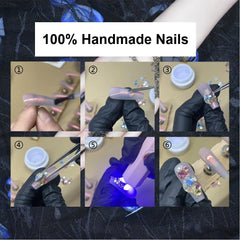MellowBells handmade nail art with resin rose detail for unique style.