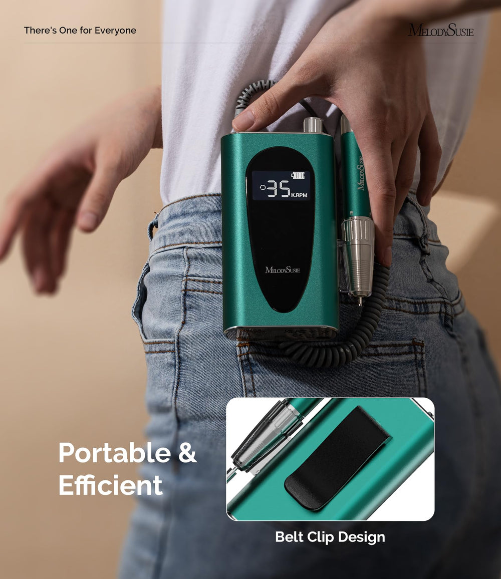 MM400C LCD display shows RPM and battery status for cordless use