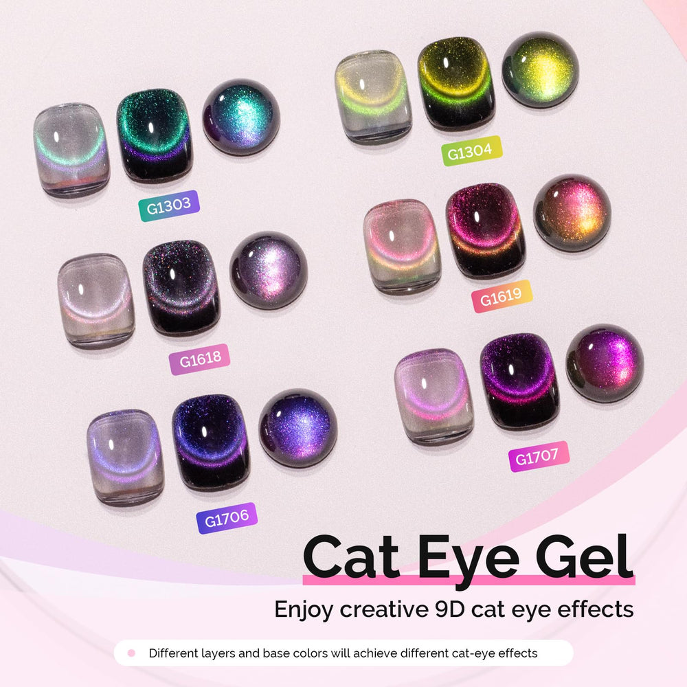 MelodySusie cat eye gel bottles display color-shift swirls under magnetic tool