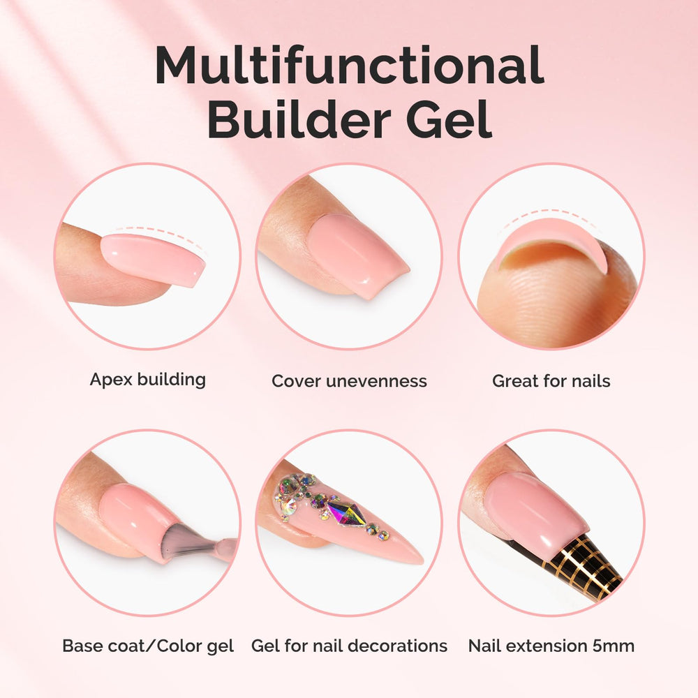 MelodySusie nail extension gel used to build length with natural-looking thickness.