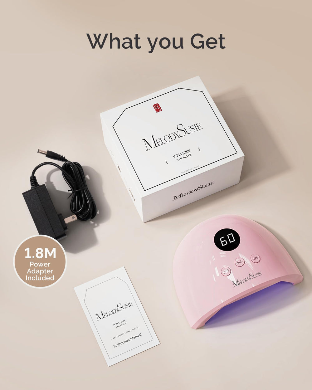 MelodySusie P-Plus30F nail lamp with nail art decals for personalized manicures.