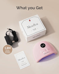 MelodySusie P-Plus30F nail lamp with nail art decals for personalized manicures.