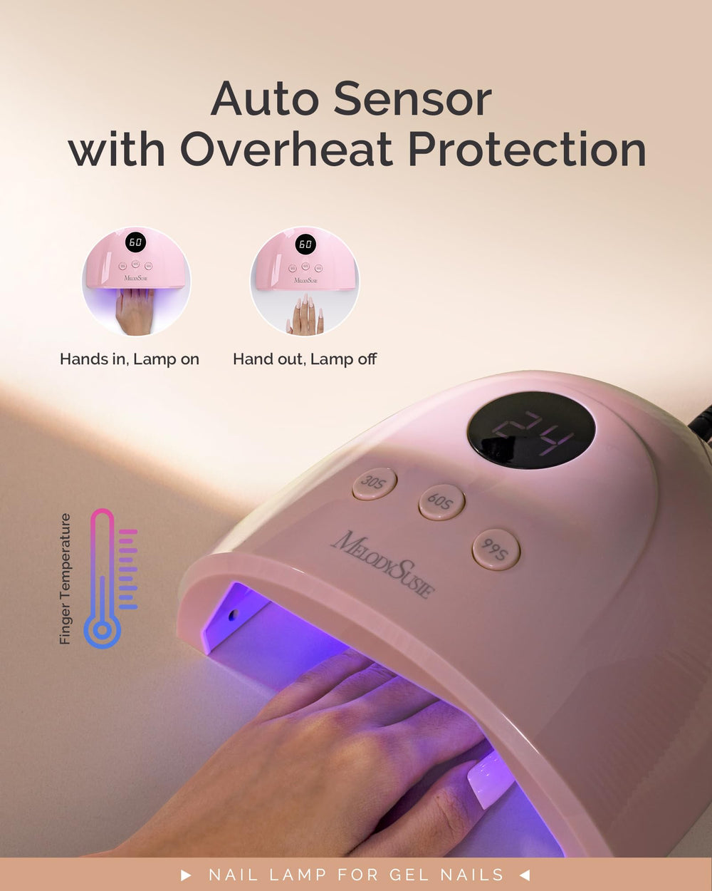MelodySusie P-Plus30F nail lamp side with ventilation to prevent overheating.