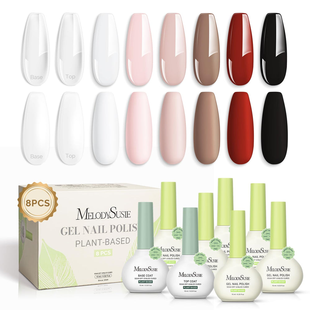 MelodySusie packaging for plant-based gel nail polish set, ideal for at-home manicures.