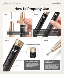 MelodySusie rechargeable battery handpiece enables cordless nail care on the go.