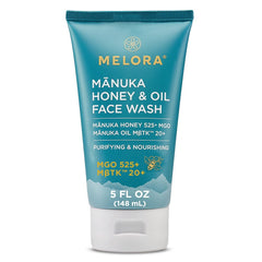 MELORA Manuka Honey Face Wash bottle front showing hydrating daily cleanser