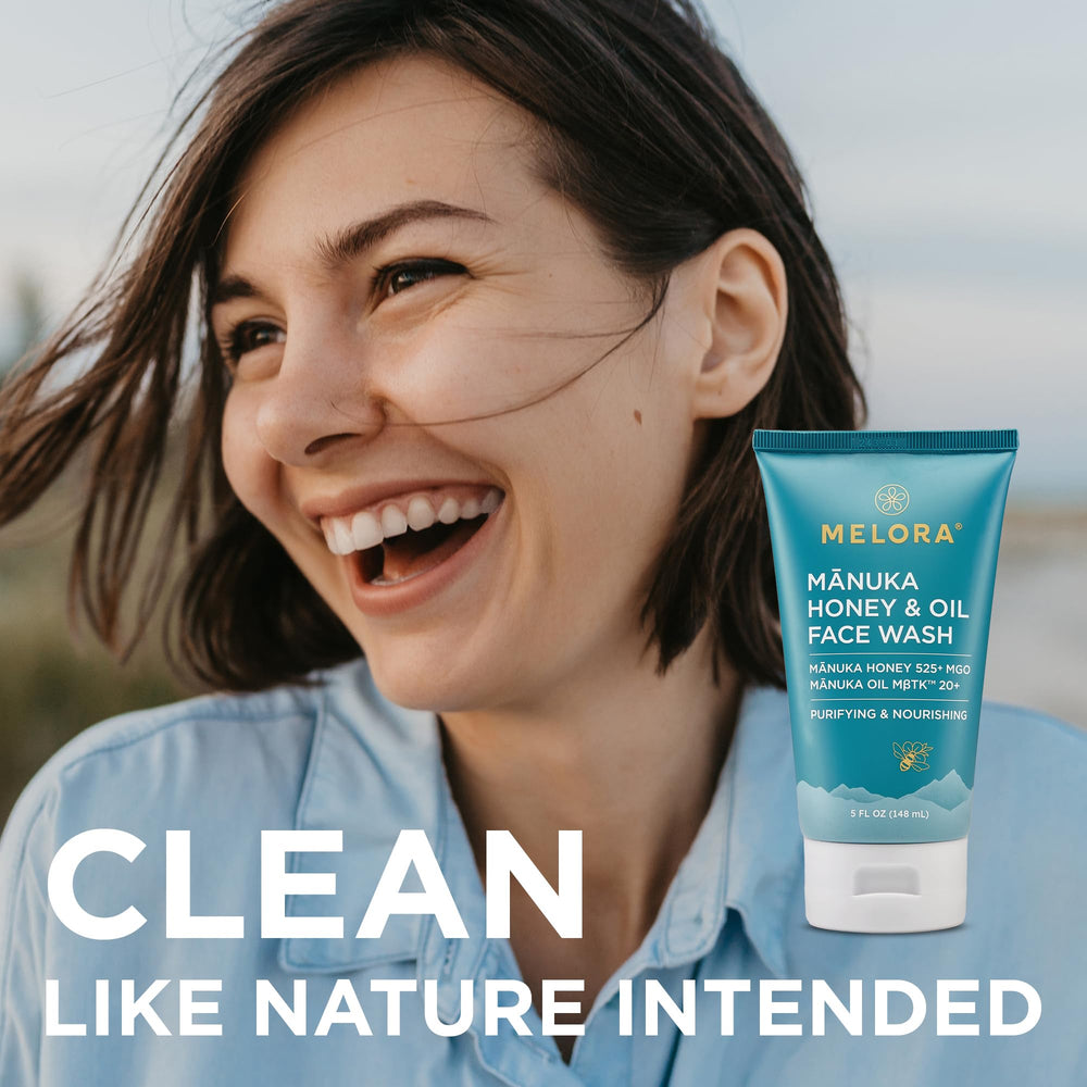 MELORA skincare routine shot after wash showing refreshed skin