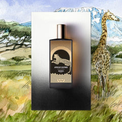Memo Paris African Leather geranium and leather detail conveying bold character.