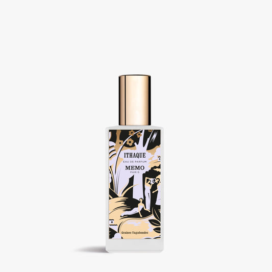 Memo Paris Ithaque bottle front view highlighting elegant design and branding.
