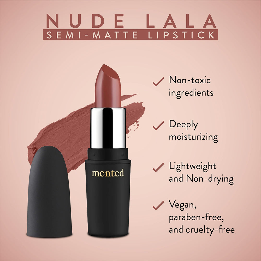 Mented Nude LaLa lip close-up showing subtle shine.