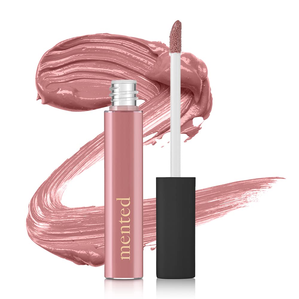 Mented Pink About Me lip gloss swatch showing subtle pink shine and moisture.