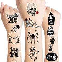 MeoIsDaBest death-to-20s tattoo sheets for bold party decor on skin or props